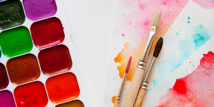 Watercolor Brush with Water Color Pallet Stock Image - Image of learning,  aquarelle: 169096647