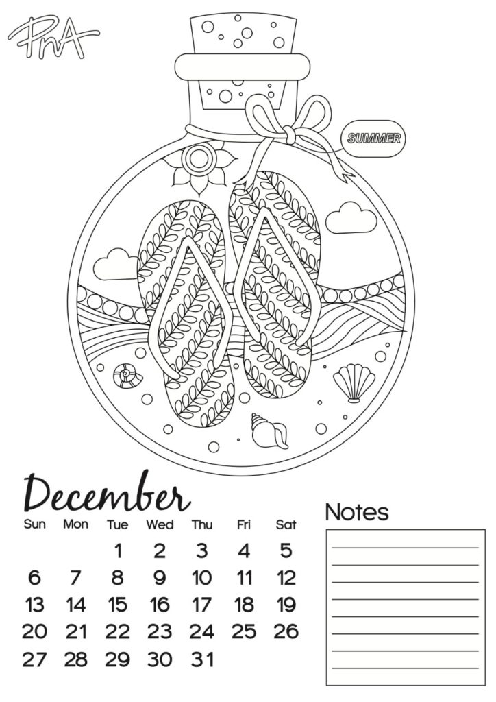 Free December Printable Colouring Downloadable Calendar