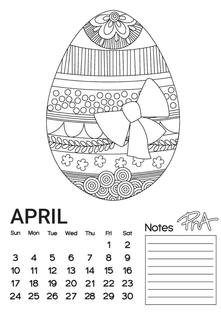 April Free Colouring Calendar - PNA | Colour Your World